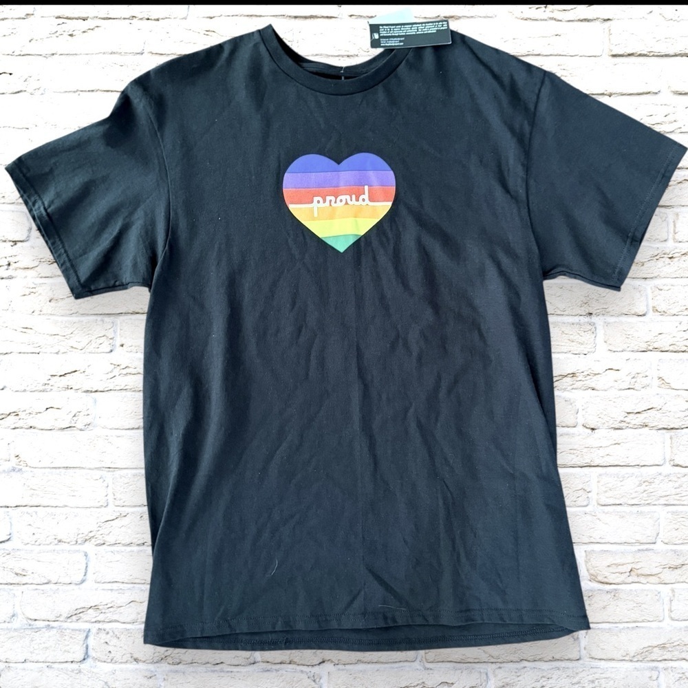 NWT The Phluid Project Mens Proud Black Crewneck Tee Graphic T-Shirt Pride Large